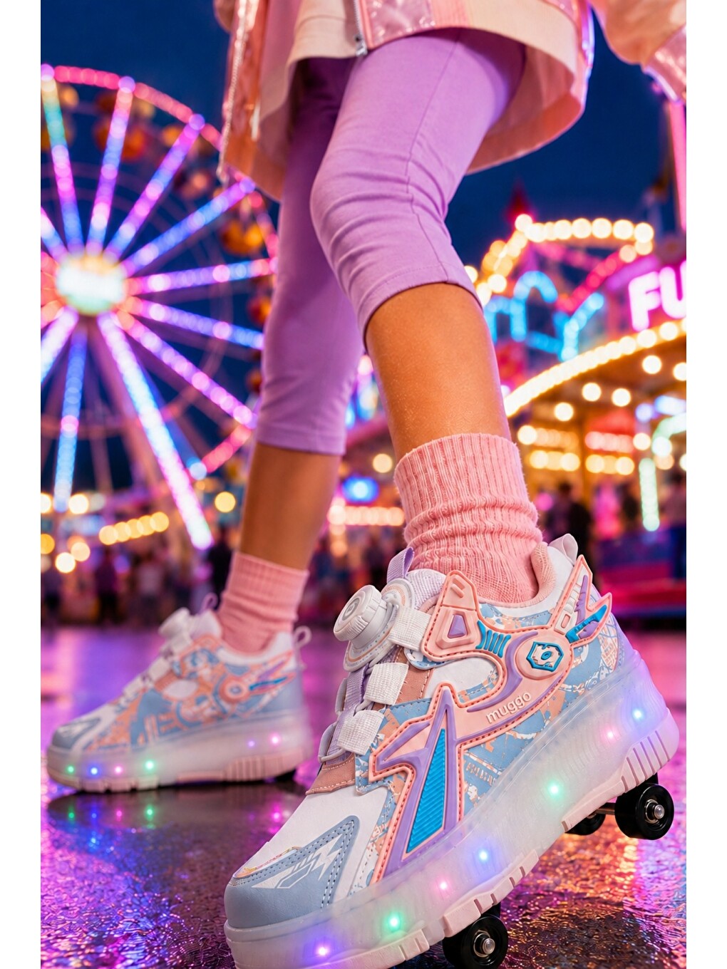 Pembe PATO Çocuk Işıklı Patenli Tekerlekli Sneaker Spor Ayakkabı-7