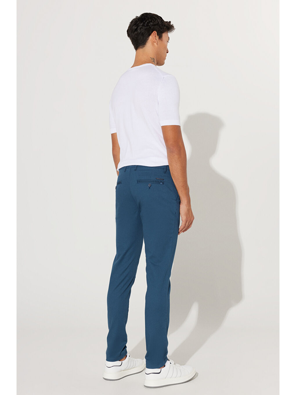 Erkek İndigo Slim Fit Dar Kesim Pamuklu Esnek Rahat Armürlü Pantolon-3