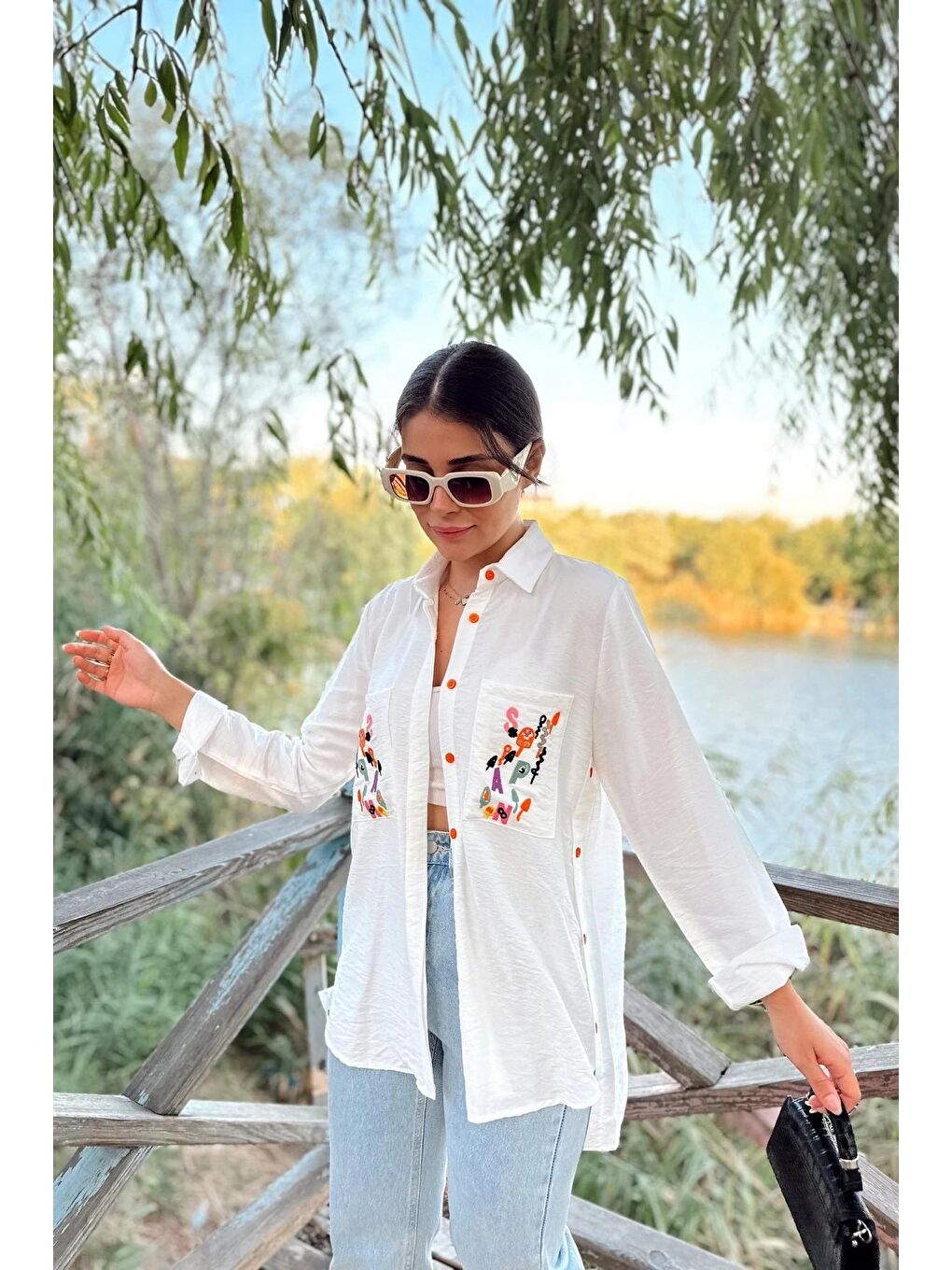 Ekru Nakış Detaylı Gömlek-1