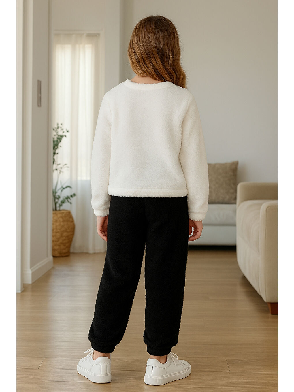 Beyaz Kız - Erkek Çocuk Gülen Yüz Nakışlı Kışlık Pelüş Takım Ak4006-2