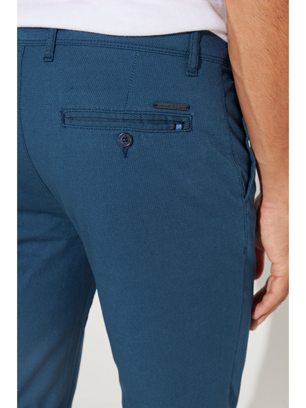 Erkek İndigo Slim Fit Dar Kesim Pamuklu Esnek Rahat Armürlü Pantolon-4