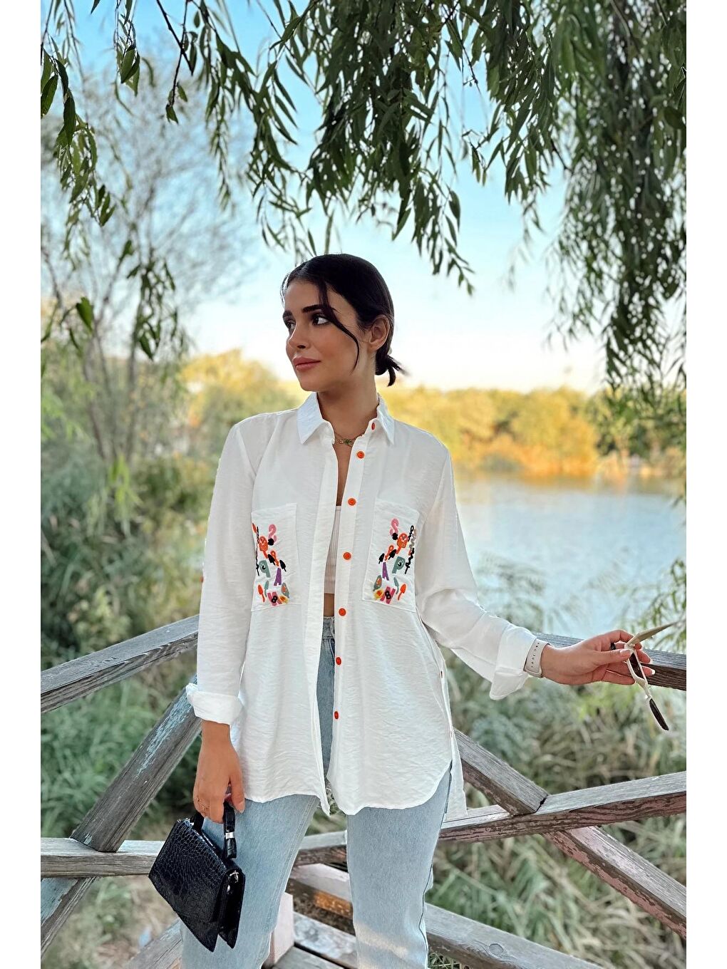 Ekru Nakış Detaylı Gömlek-2