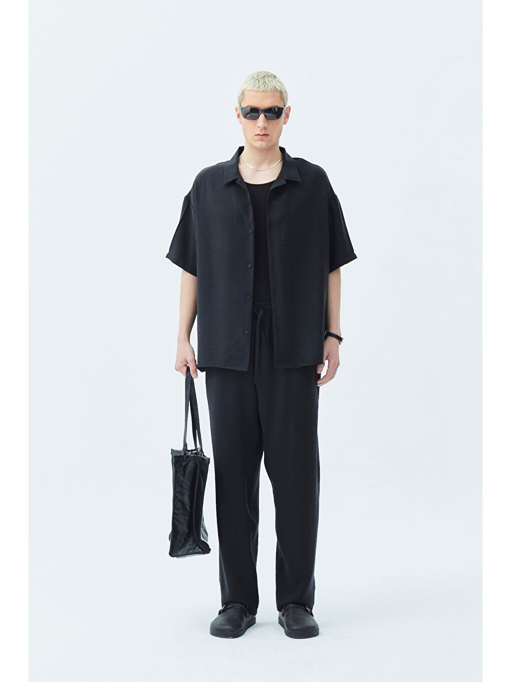 Basıc Oversize Keten Takım Siyah