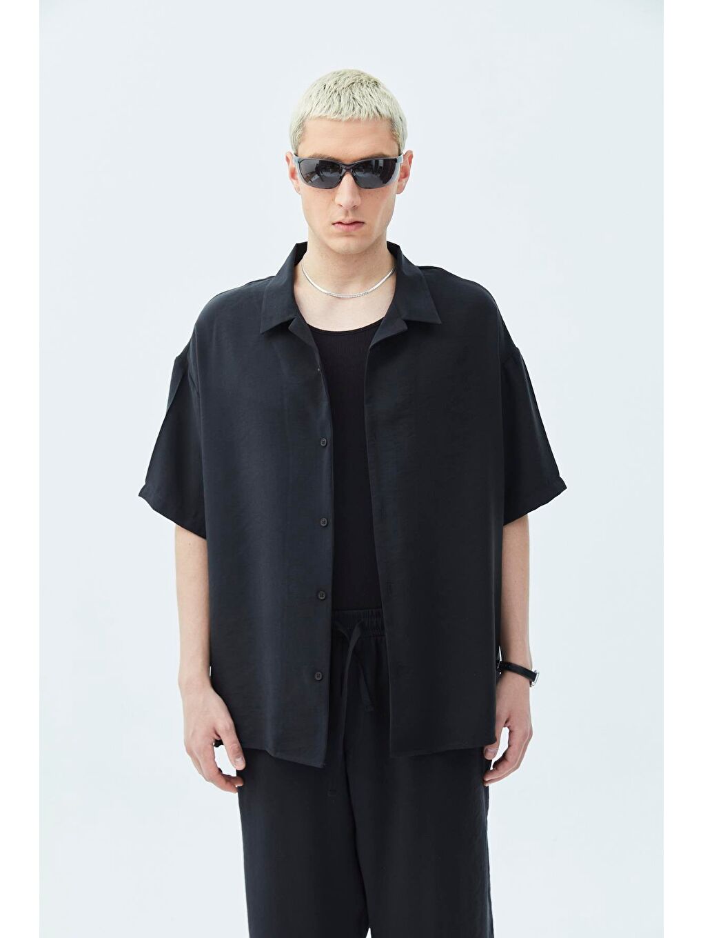 Basıc Oversize Keten Takım Siyah-1