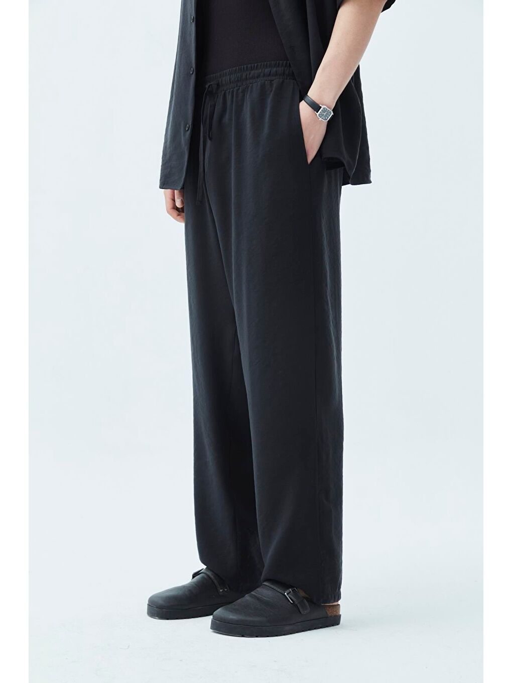 Basıc Oversize Keten Takım Siyah-5