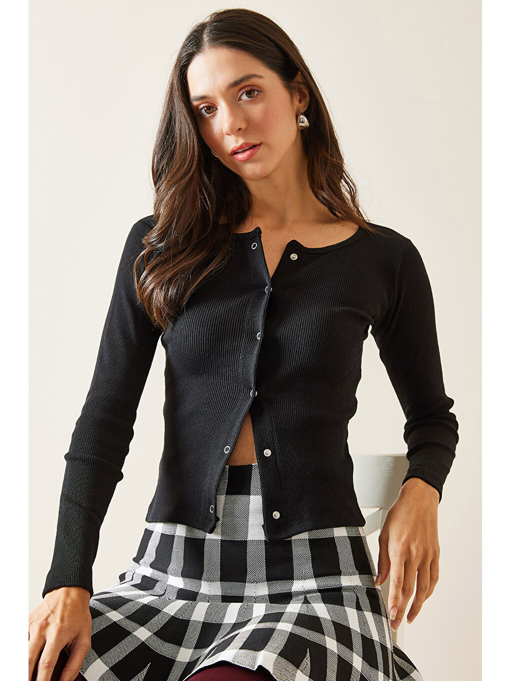 Siyah Çıtçıtlı Bluz 5KXK3-48996-02