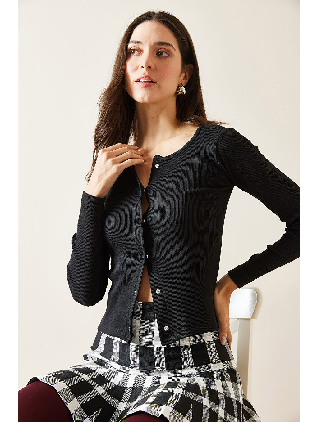 Siyah Çıtçıtlı Bluz 5KXK3-48996-02-2