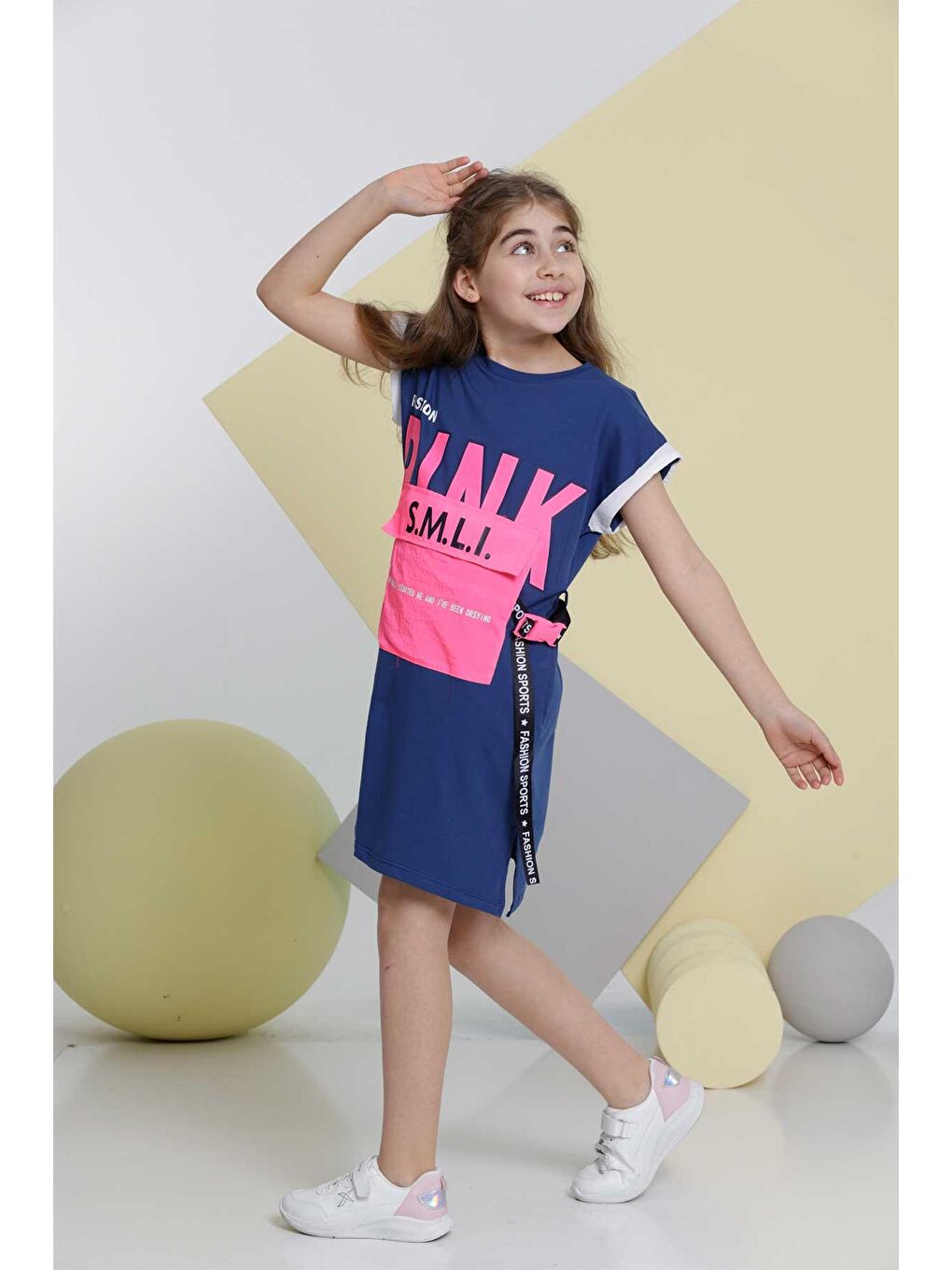 Mavi Pink SMLI Baskılı Kız Çocuk Yazlık Elbise Rahat Kesim