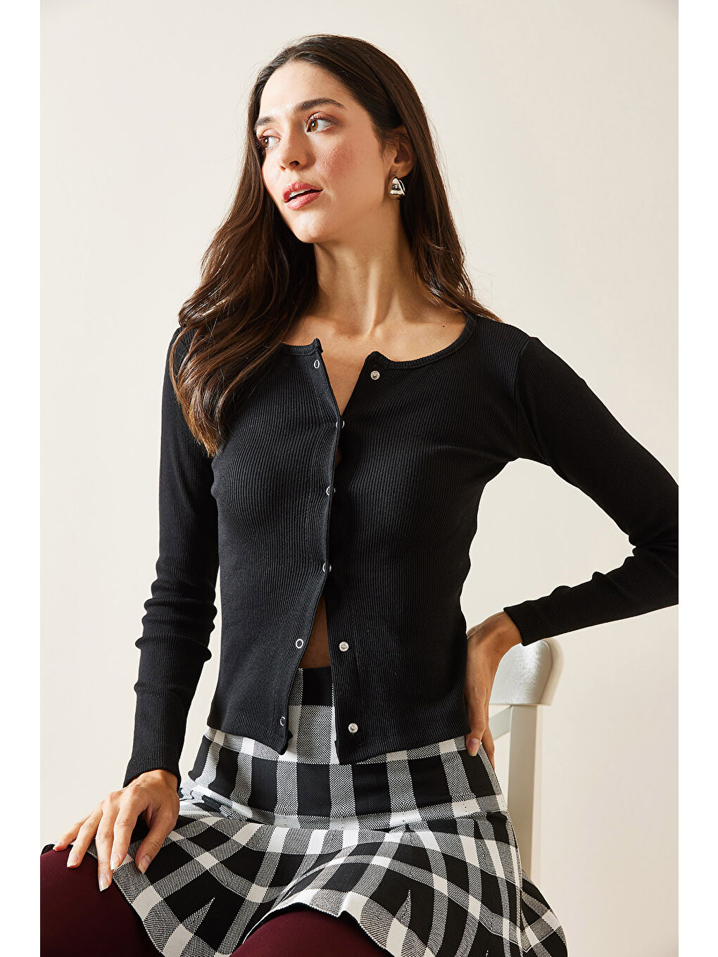 Siyah Çıtçıtlı Bluz 5KXK3-48996-02-3