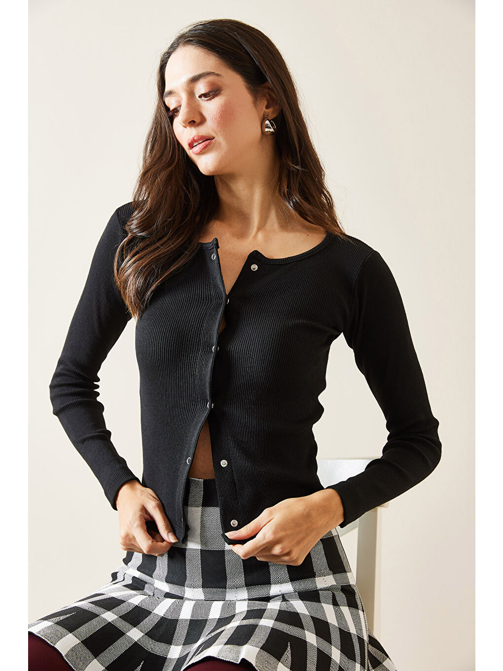 Siyah Çıtçıtlı Bluz 5KXK3-48996-02-4