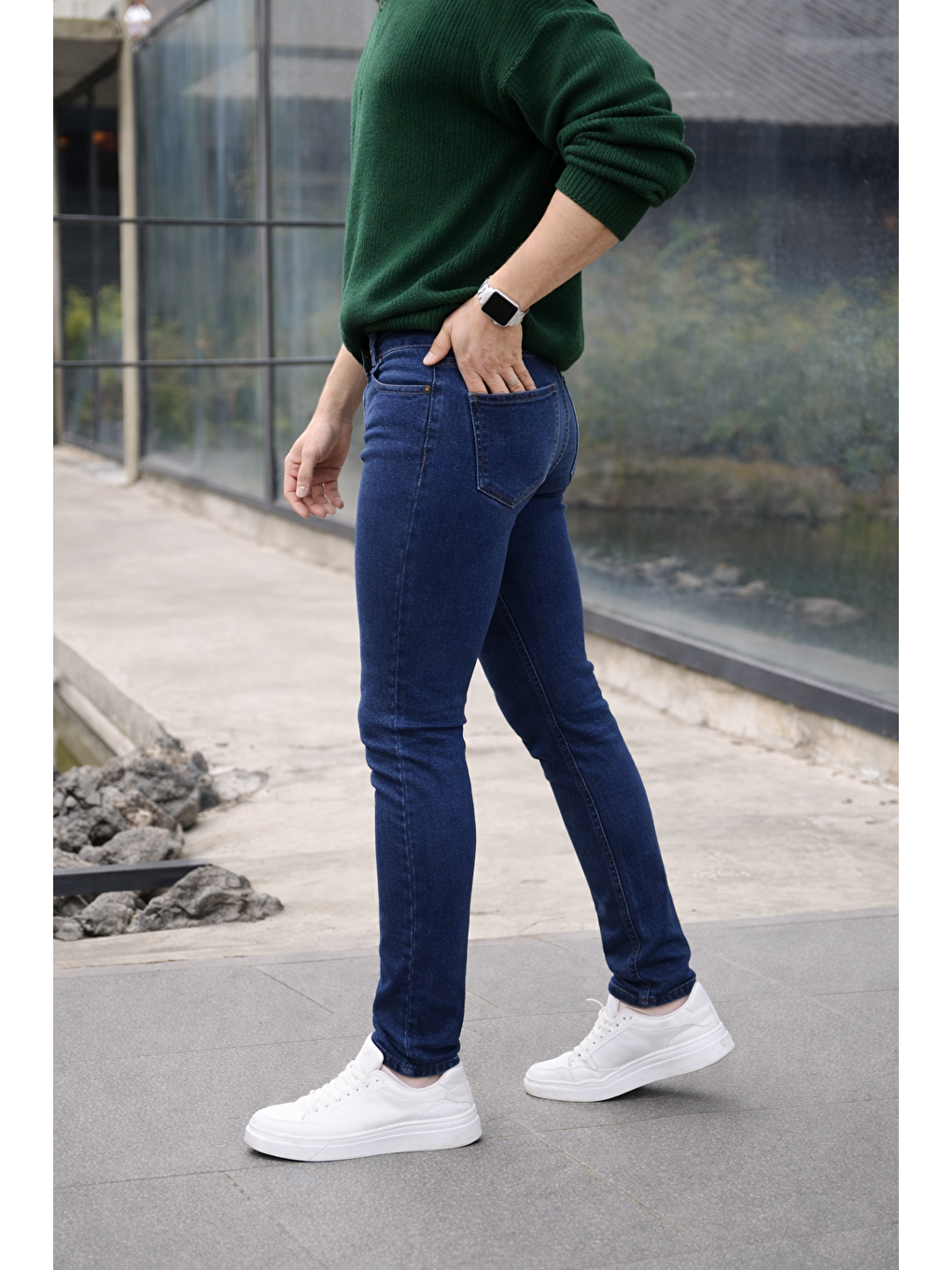 Erkek Pamuklu Basic Yüksek Bel Dar Lacivert Jean Pantolon-4