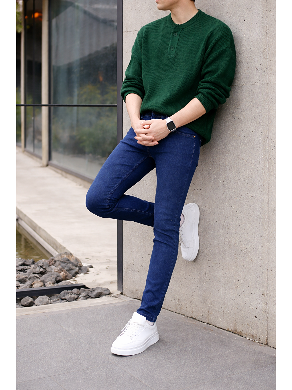 Erkek Pamuklu Basic Yüksek Bel Dar Lacivert Jean Pantolon-5