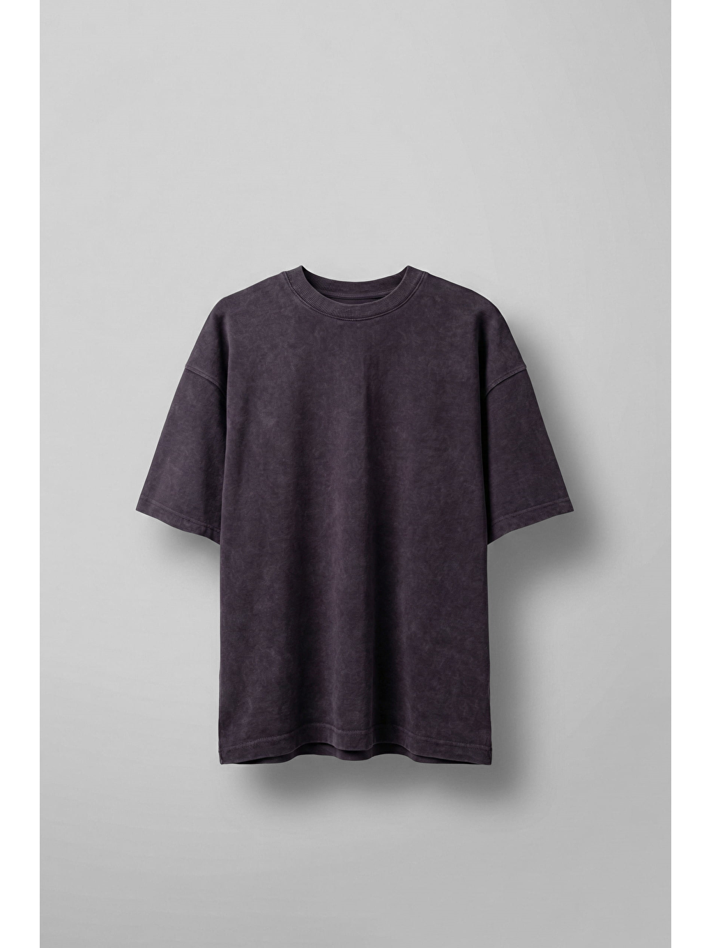 Erkek Oversize Yıkamalı Pamuklu Basic T-Shirt Mürdüm