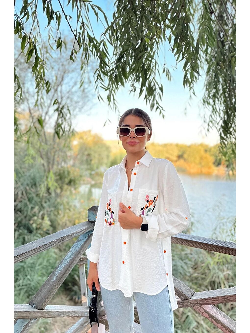 Ekru Nakış Detaylı Gömlek-4