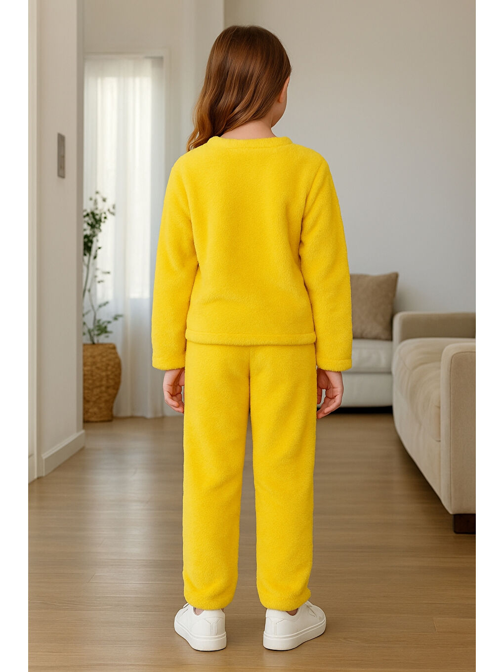 Sarı Kız - Erkek Çocuk Gülen Yüz Nakışlı Kışlık Pelüş Takım Ak4006-2