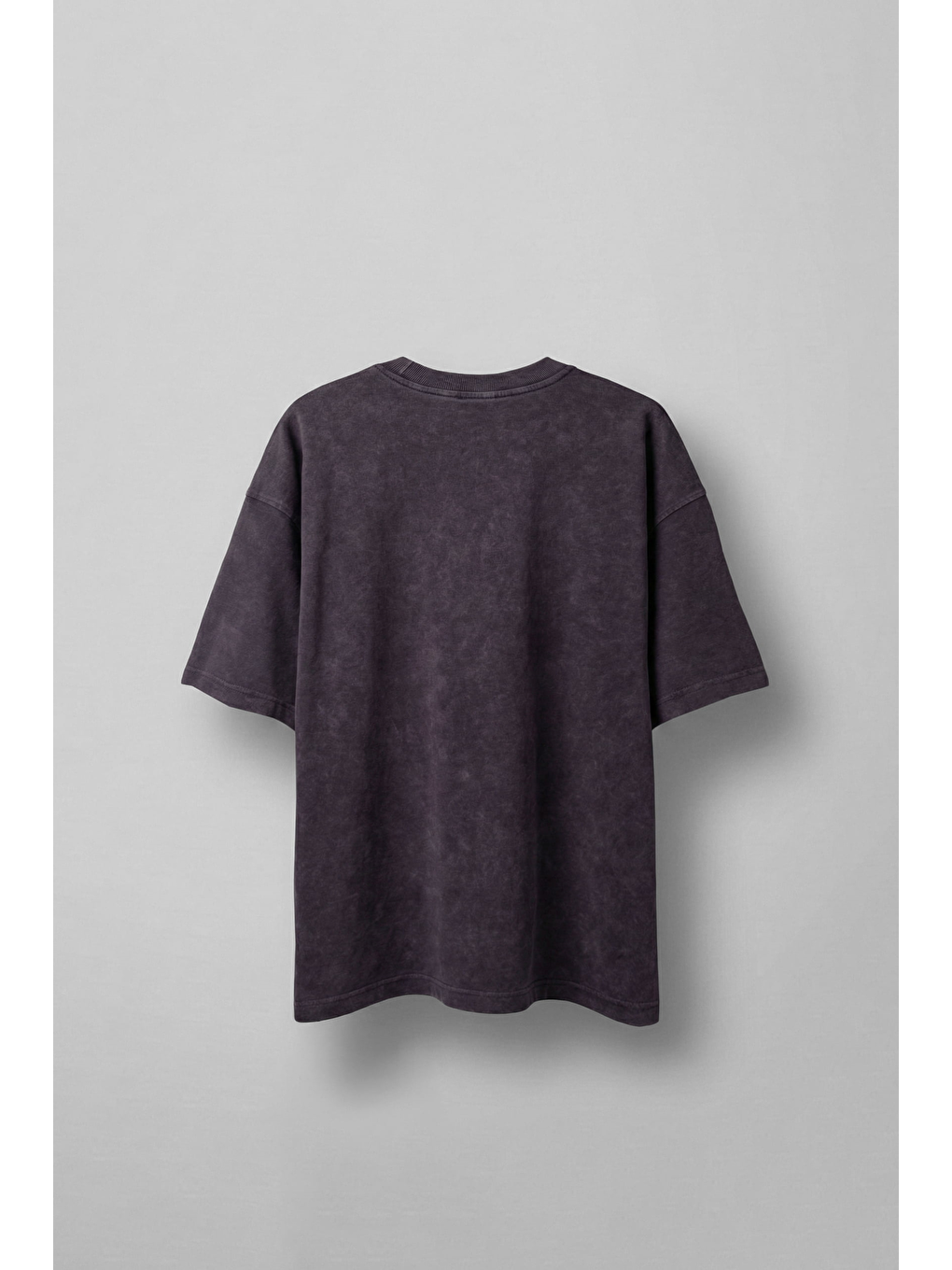 Erkek Oversize Yıkamalı Pamuklu Basic T-Shirt Mürdüm-1