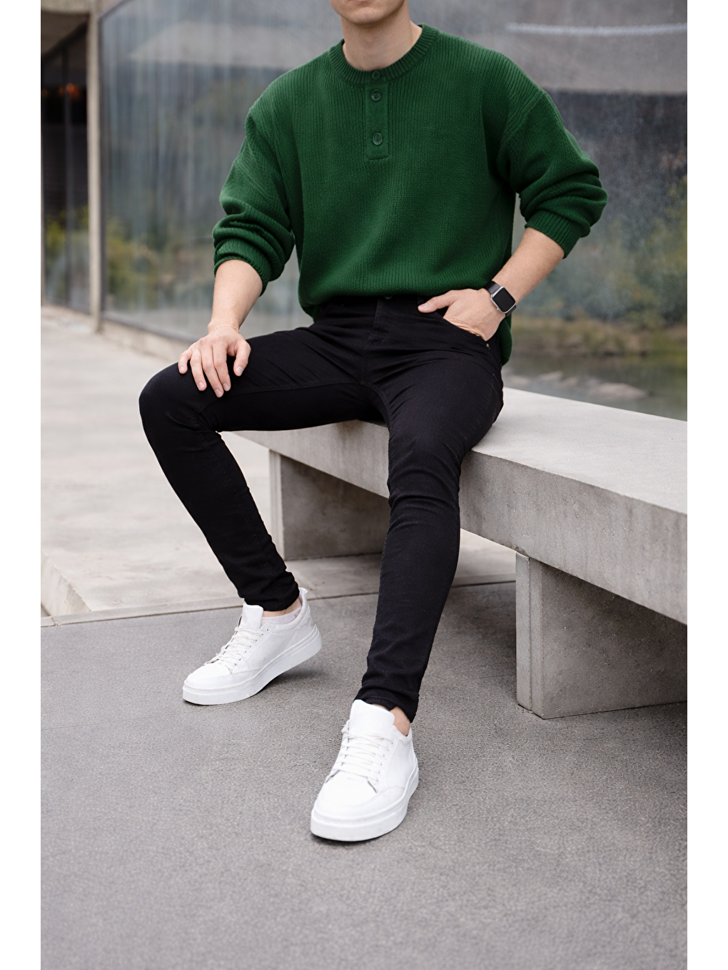 Siyah Erkek Pamuklu Basic Yüksek Bel Dar Füme Jean Pantolon-3