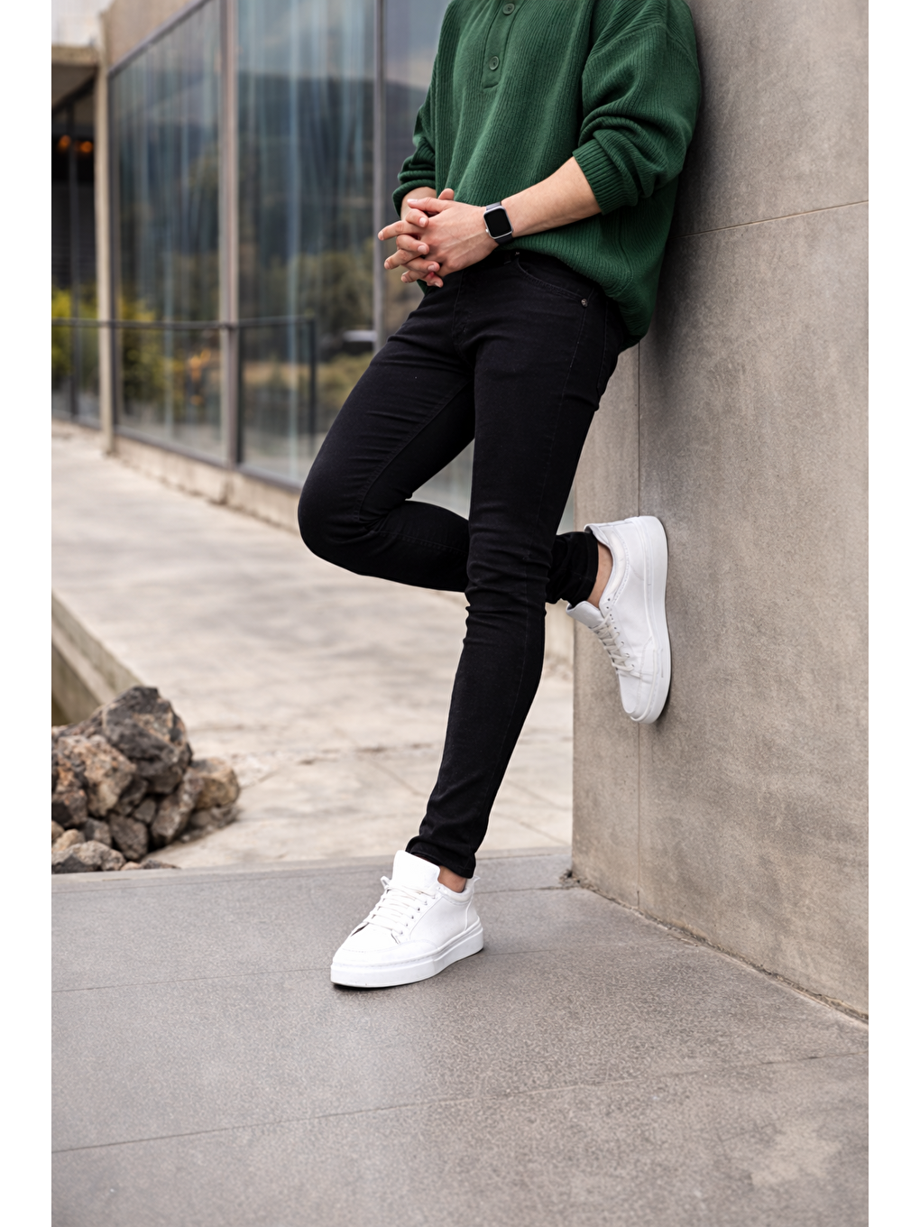 Siyah Erkek Pamuklu Basic Yüksek Bel Dar Füme Jean Pantolon-5