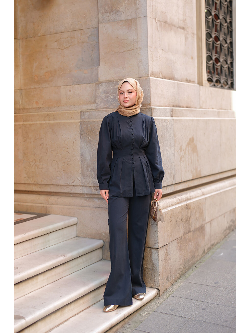 Kadın Beli Pens Detaylı Takım Lacivert-1