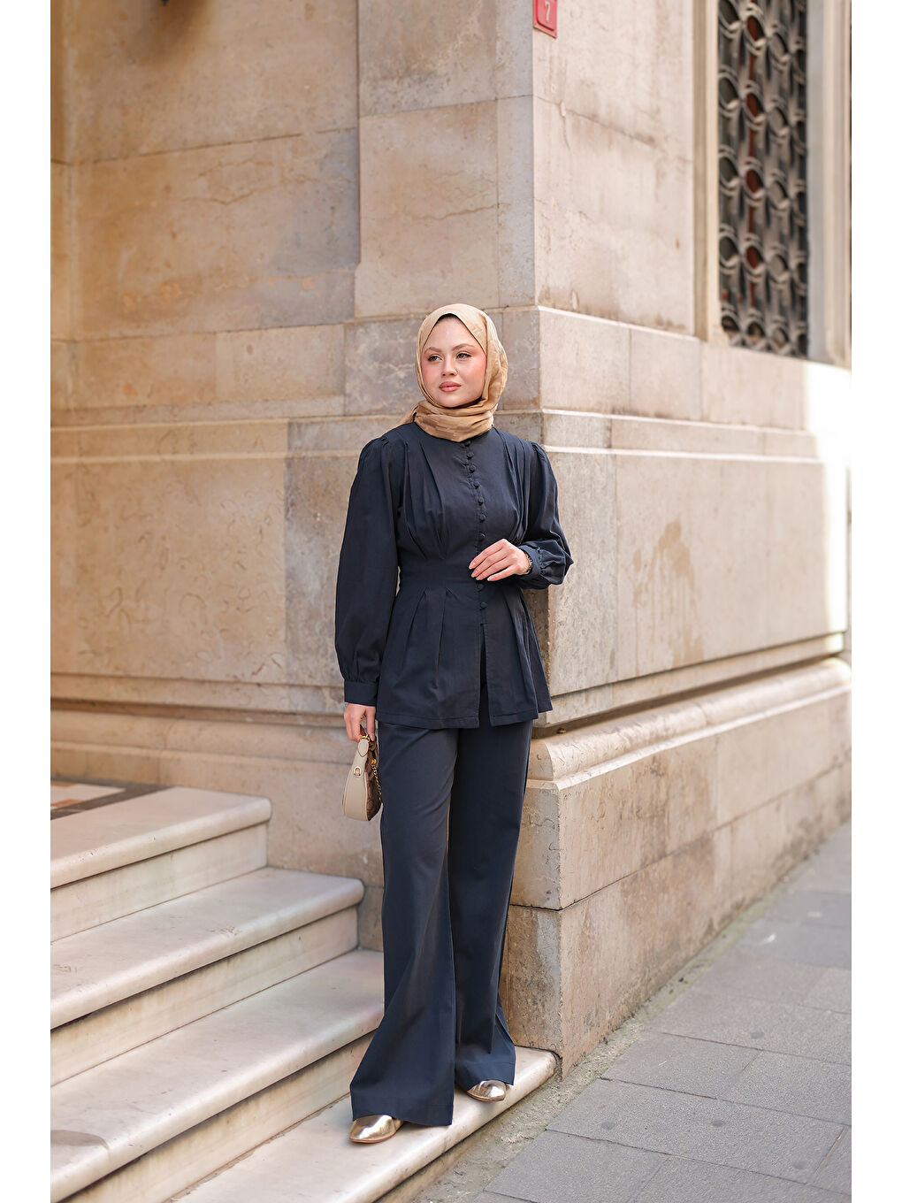 Kadın Beli Pens Detaylı Takım Lacivert-2