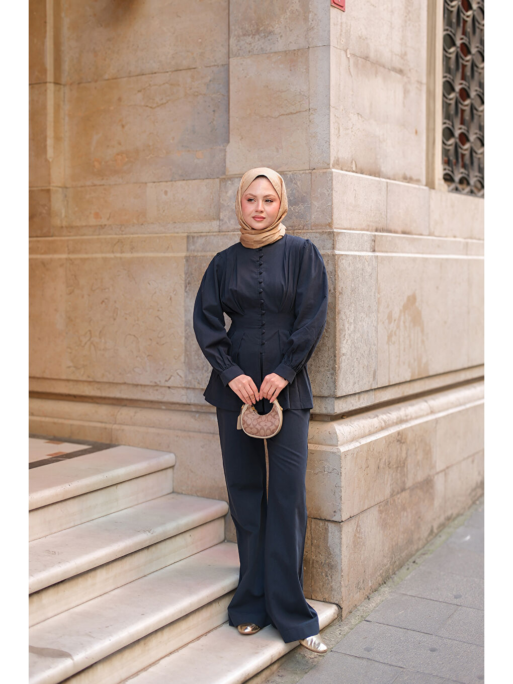 Kadın Beli Pens Detaylı Takım Lacivert-3