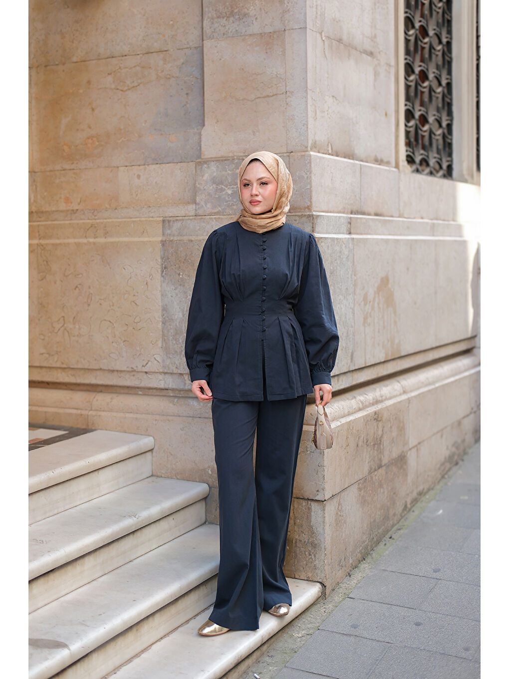 Kadın Beli Pens Detaylı Takım Lacivert-4