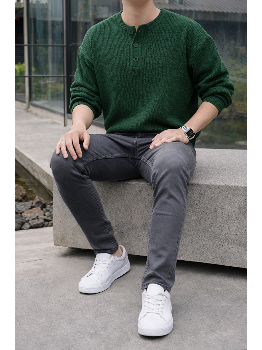 Gri Erkek Yüksek Bel Dar Premium Füme Jean Pantolon-3