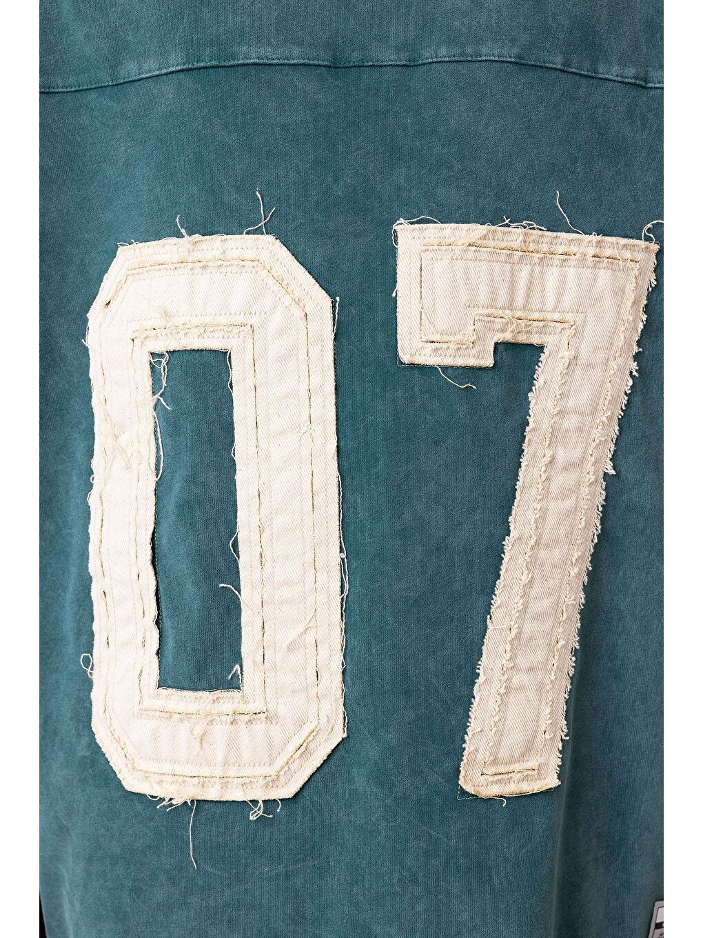 Yıkamalı Baskılı Oversize Tişört Petrol-5