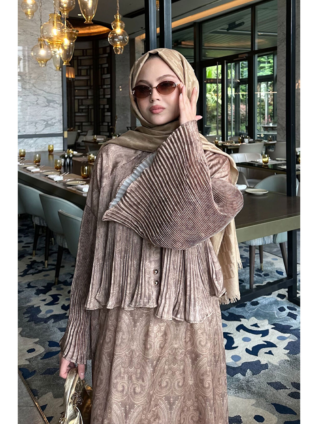 Kadın Freddy Desenli Piliseli Etekli Takım Yağ Yeşil-1