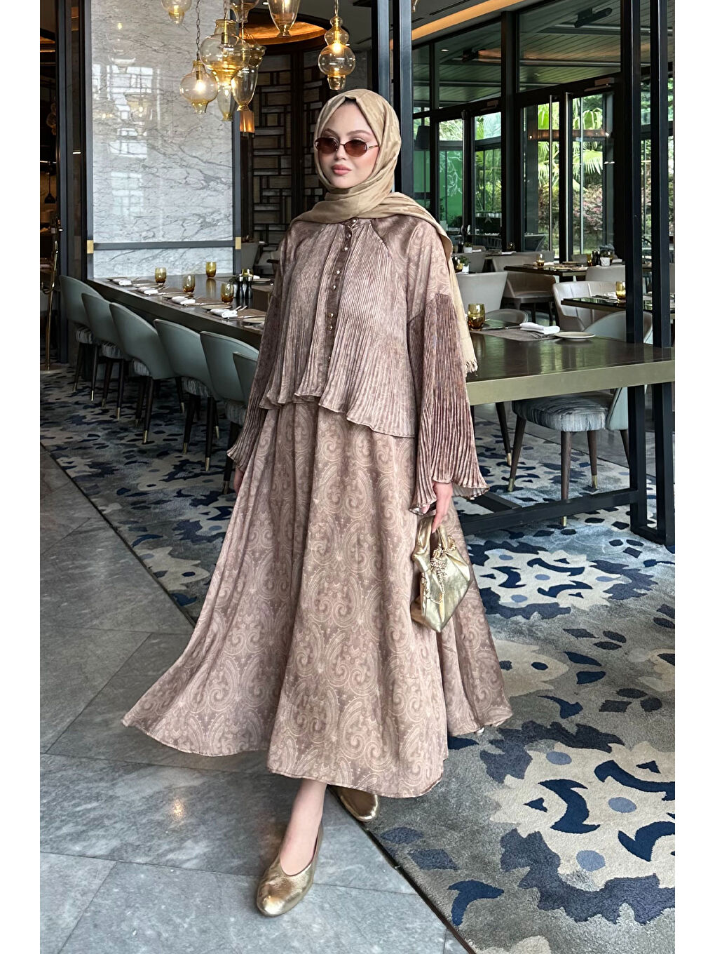 Kadın Freddy Desenli Piliseli Etekli Takım Yağ Yeşil-2