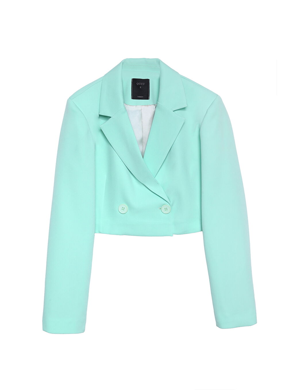 QUZU Turkuaz Kruvaze Crop Blazer Ceket Mint