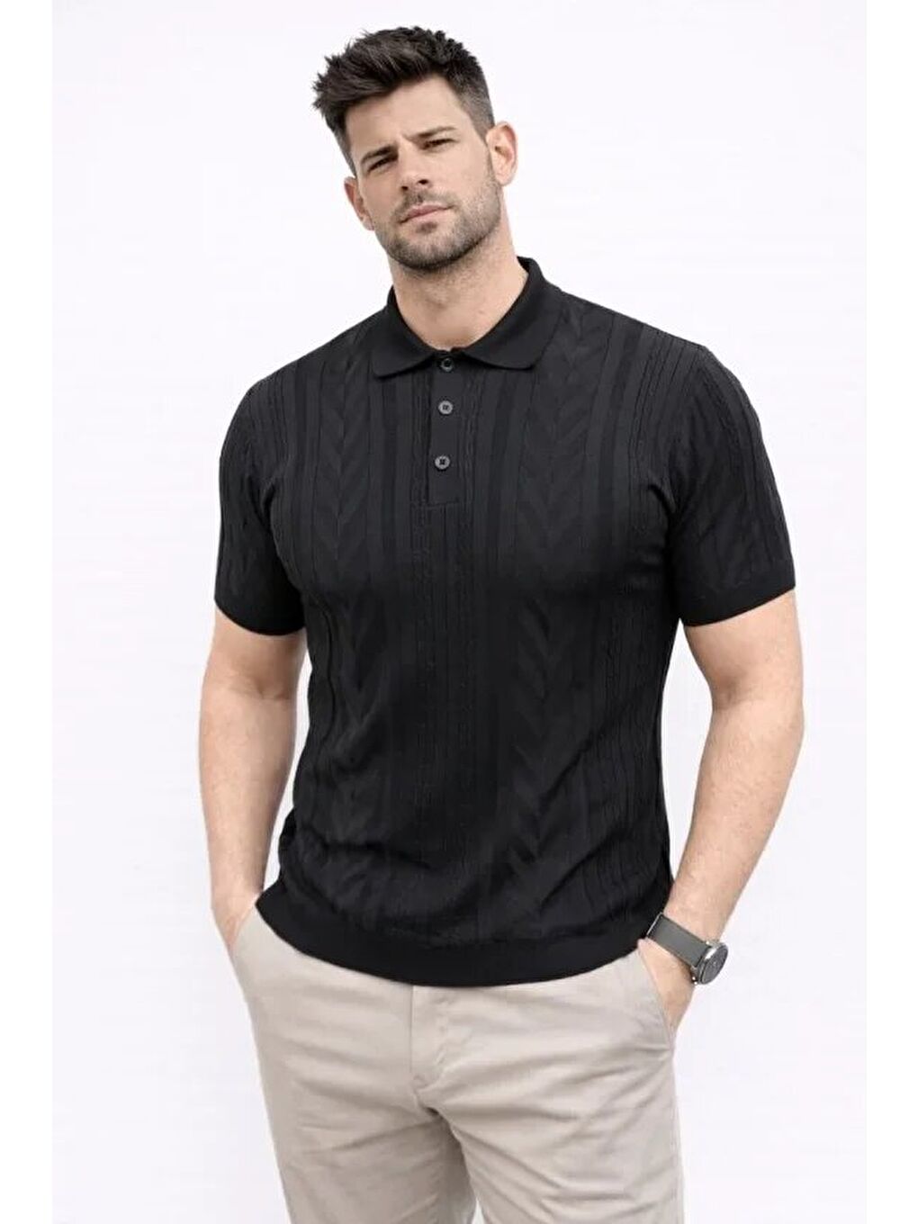 Siyah Erkek Yazlık Triko Tişört