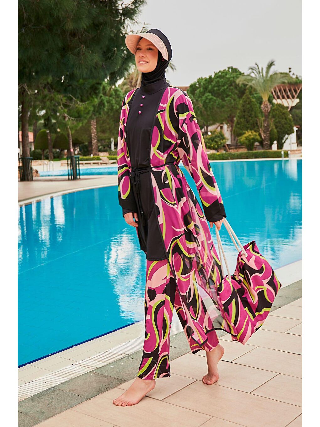 Marina Fuşya Desenli Fuşya Kimono Kaftan P2413 - 1