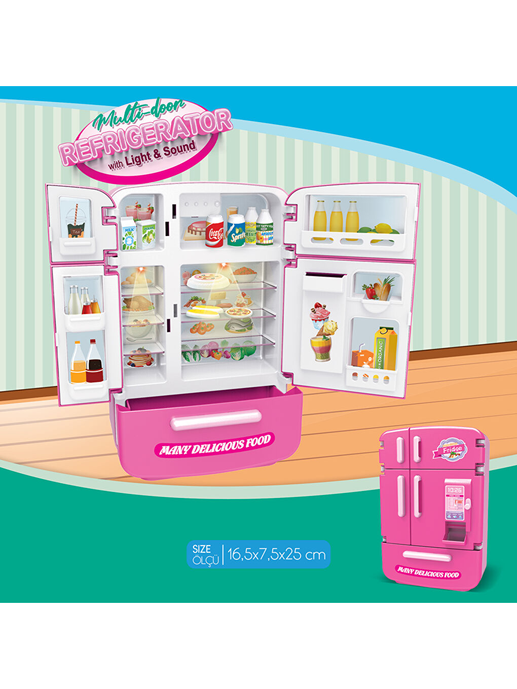 Işıklı ve Sesli Çok Kapılı Buzdolabı Eğitici Rol Yapma Oyuncağı-1
