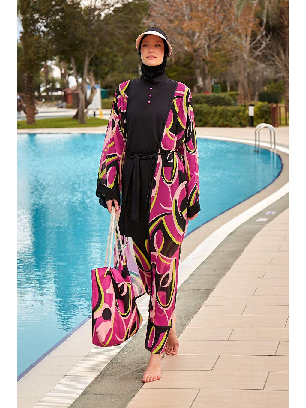 Marina Fuşya Desenli Fuşya Kimono Kaftan P2413 - 3