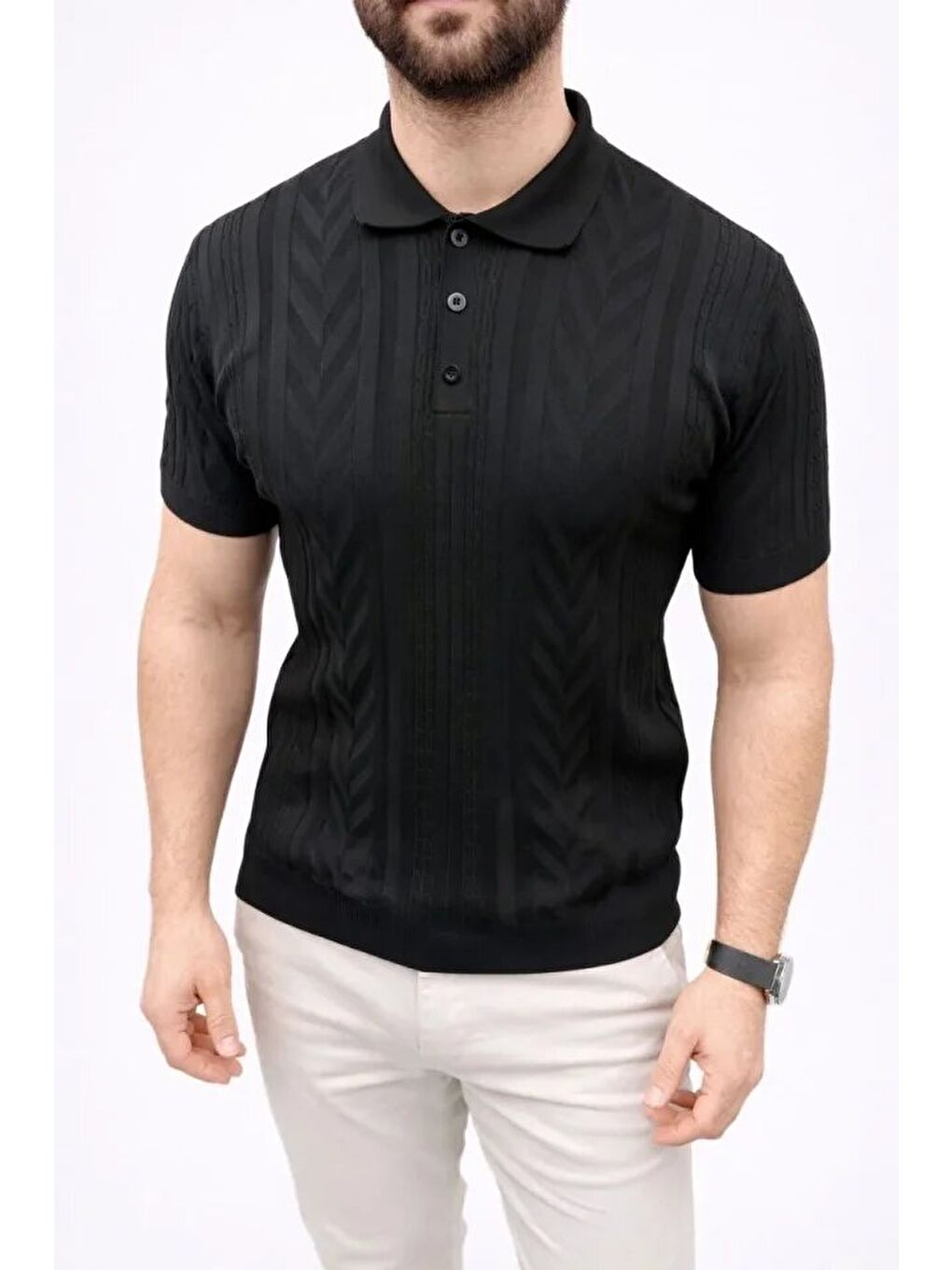 Siyah Erkek Yazlık Triko Tişört-2