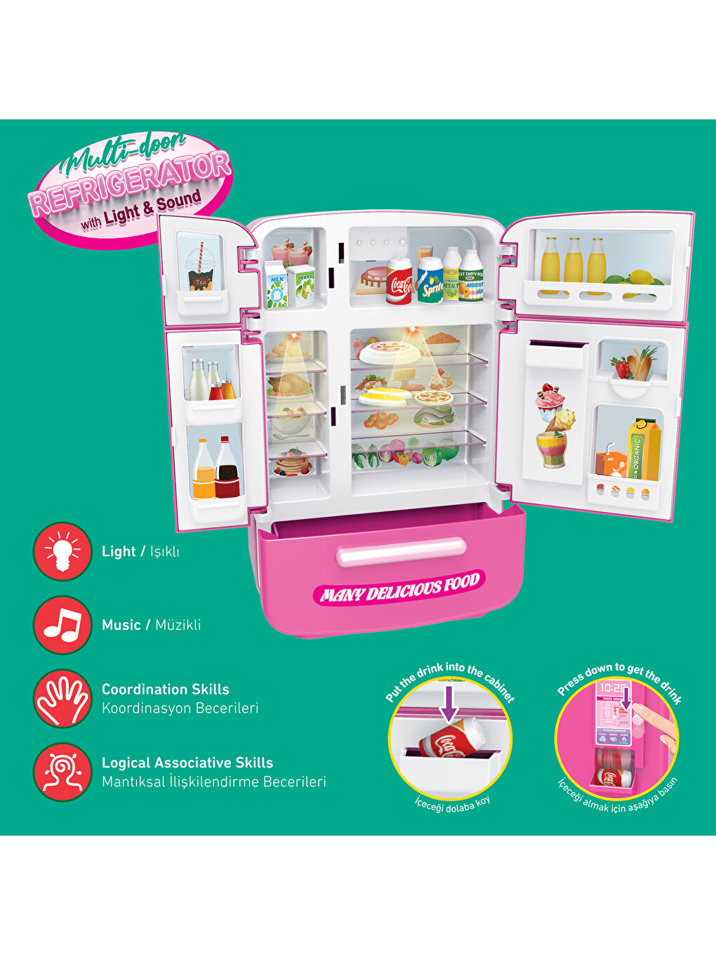 Işıklı ve Sesli Çok Kapılı Buzdolabı Eğitici Rol Yapma Oyuncağı-4