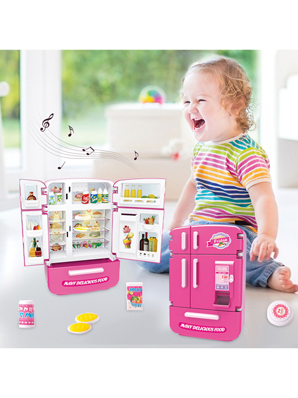 Işıklı ve Sesli Çok Kapılı Buzdolabı Eğitici Rol Yapma Oyuncağı-6
