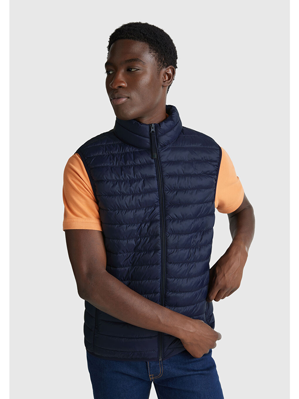 Erkek Lacivert Polyester Dolgulu Regular Fit Yelek