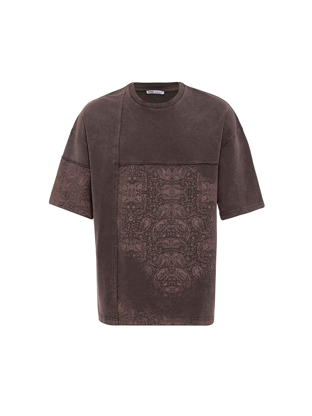 Kahverengi Bisiklet Yaka Yıkamalı Oversize Tişört Kahve-1