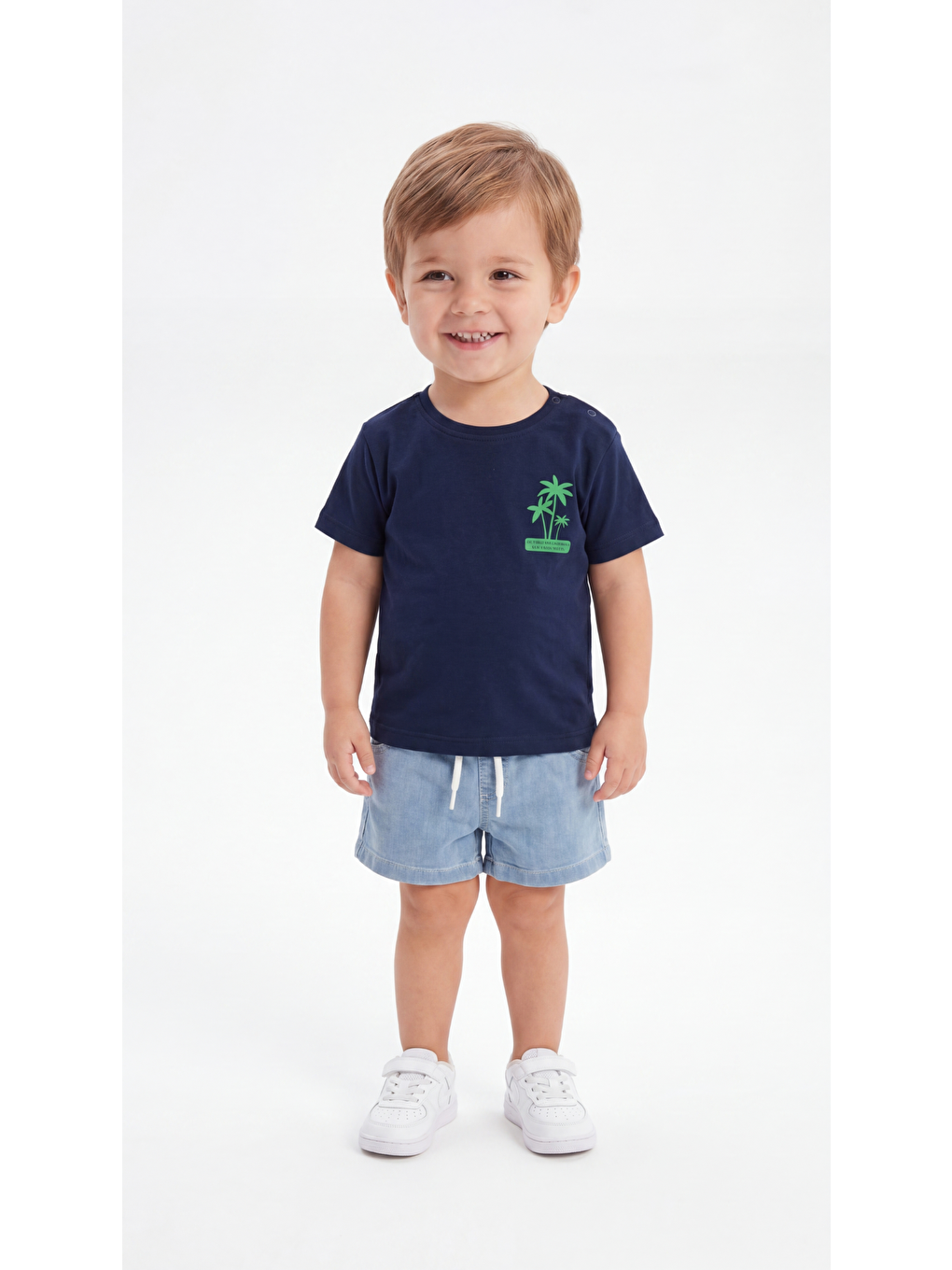 Lacivert All I Need Are Palm Trees And A Warm Breeze Baskılı Erkek Bebek Alt Üst Takım