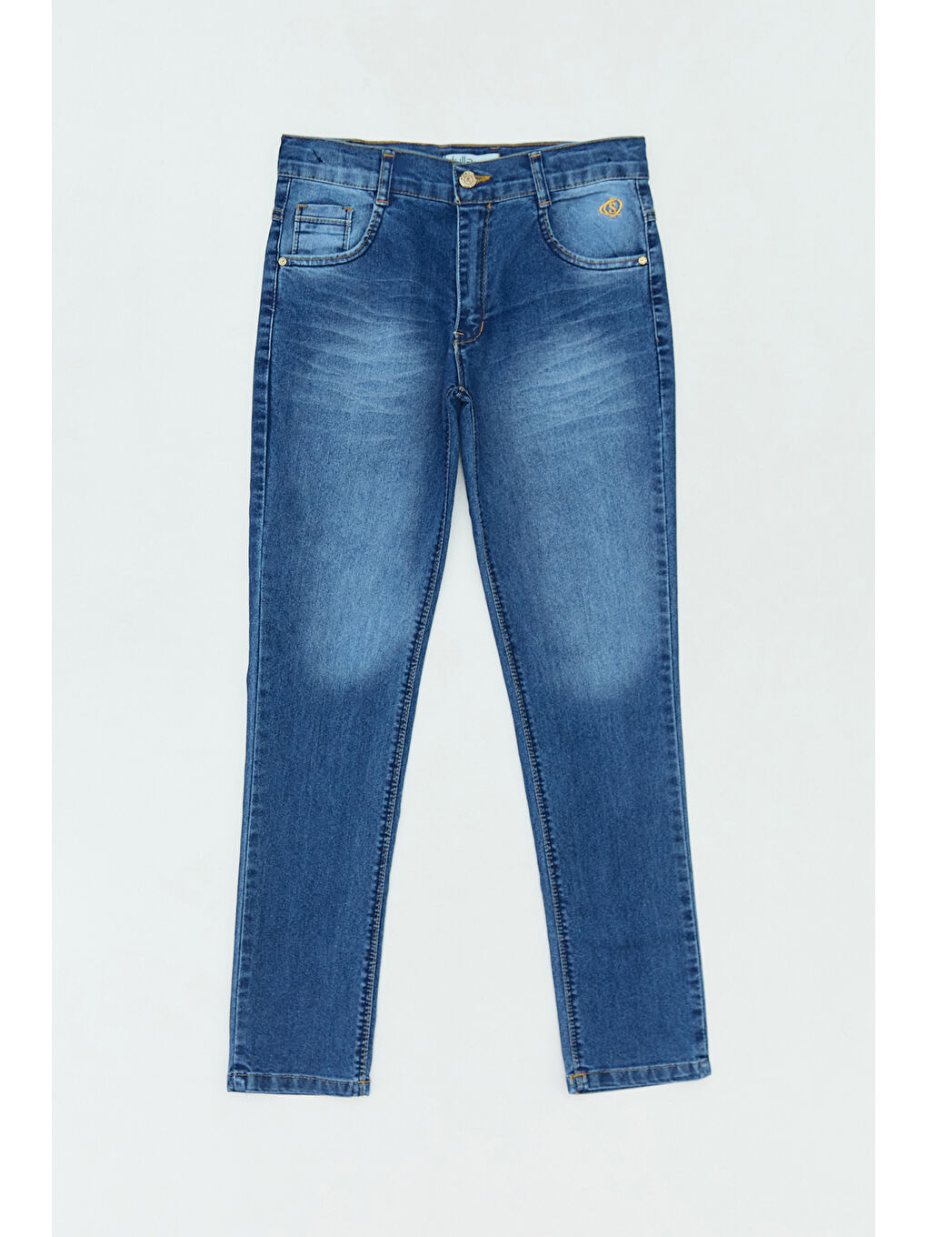 Mavi Cebi Nakışlı Fermuarlı Erkek Çocuk Pantolon