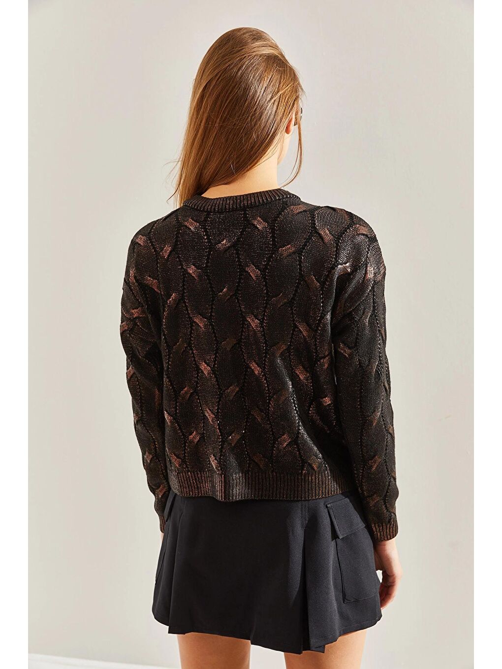 Siyah Kadın Desenli Triko Kazak-2