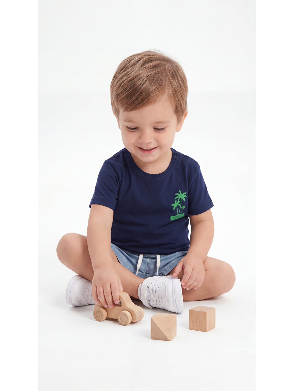 Lacivert All I Need Are Palm Trees And A Warm Breeze Baskılı Erkek Bebek Alt Üst Takım-1