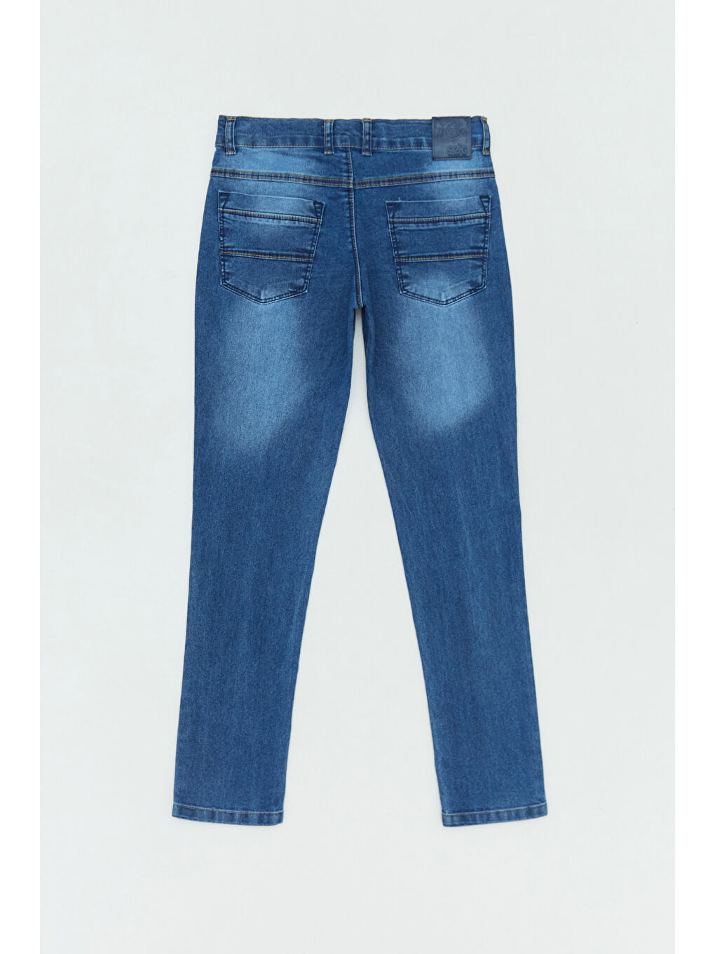 Mavi Cebi Nakışlı Fermuarlı Erkek Çocuk Pantolon-1