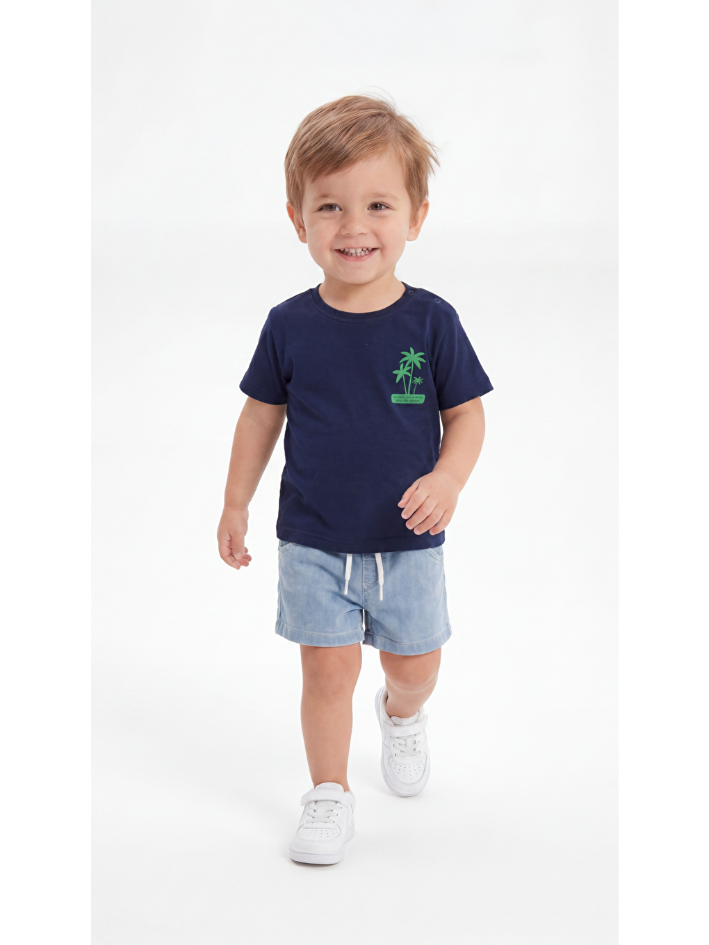 Lacivert All I Need Are Palm Trees And A Warm Breeze Baskılı Erkek Bebek Alt Üst Takım-2