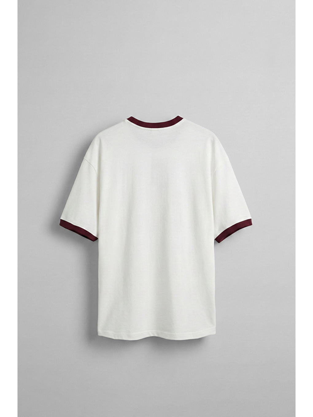 Erkek Oversize Şehir Serisi Kontrast Yaka T-Shirt Ekru / Mürdüm-1