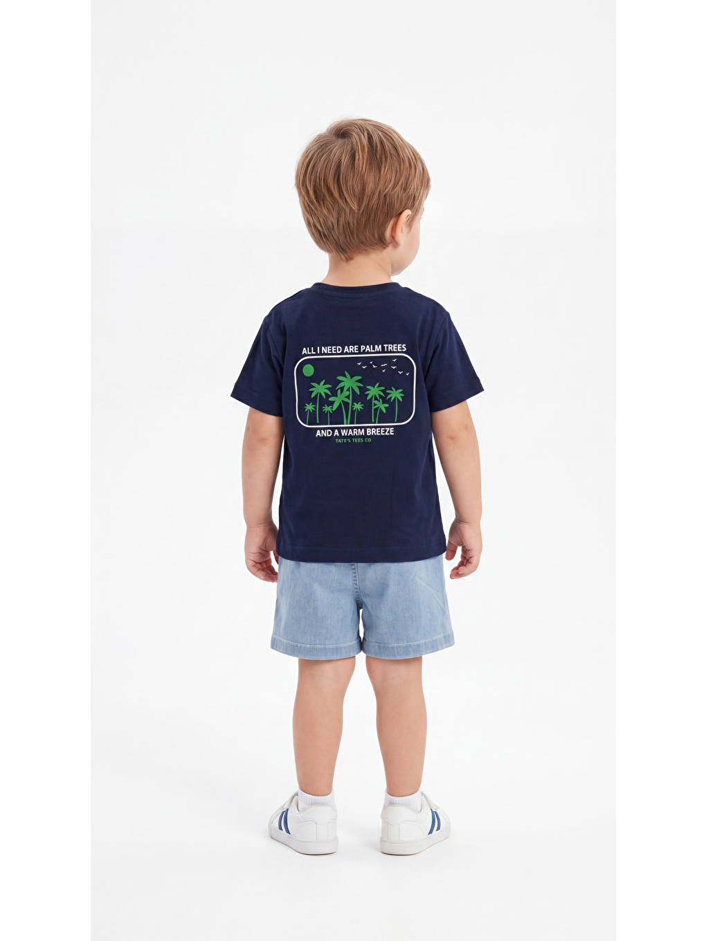 Lacivert All I Need Are Palm Trees And A Warm Breeze Baskılı Erkek Bebek Alt Üst Takım-3