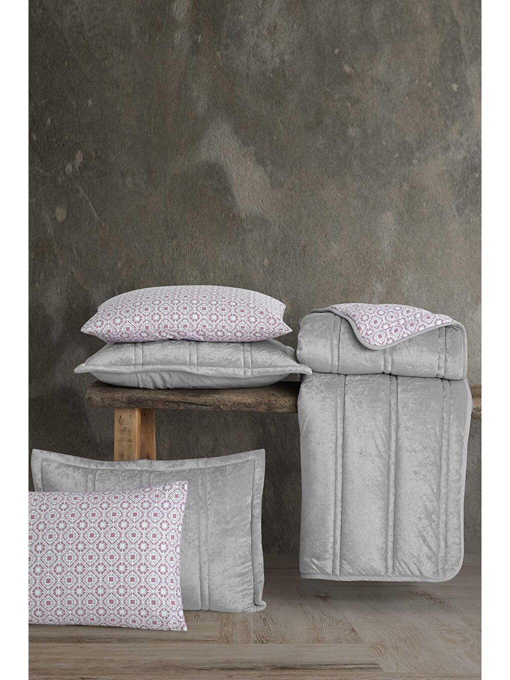 Elart Gri Flowery Comfort Set Çift Kişilik Gümüş