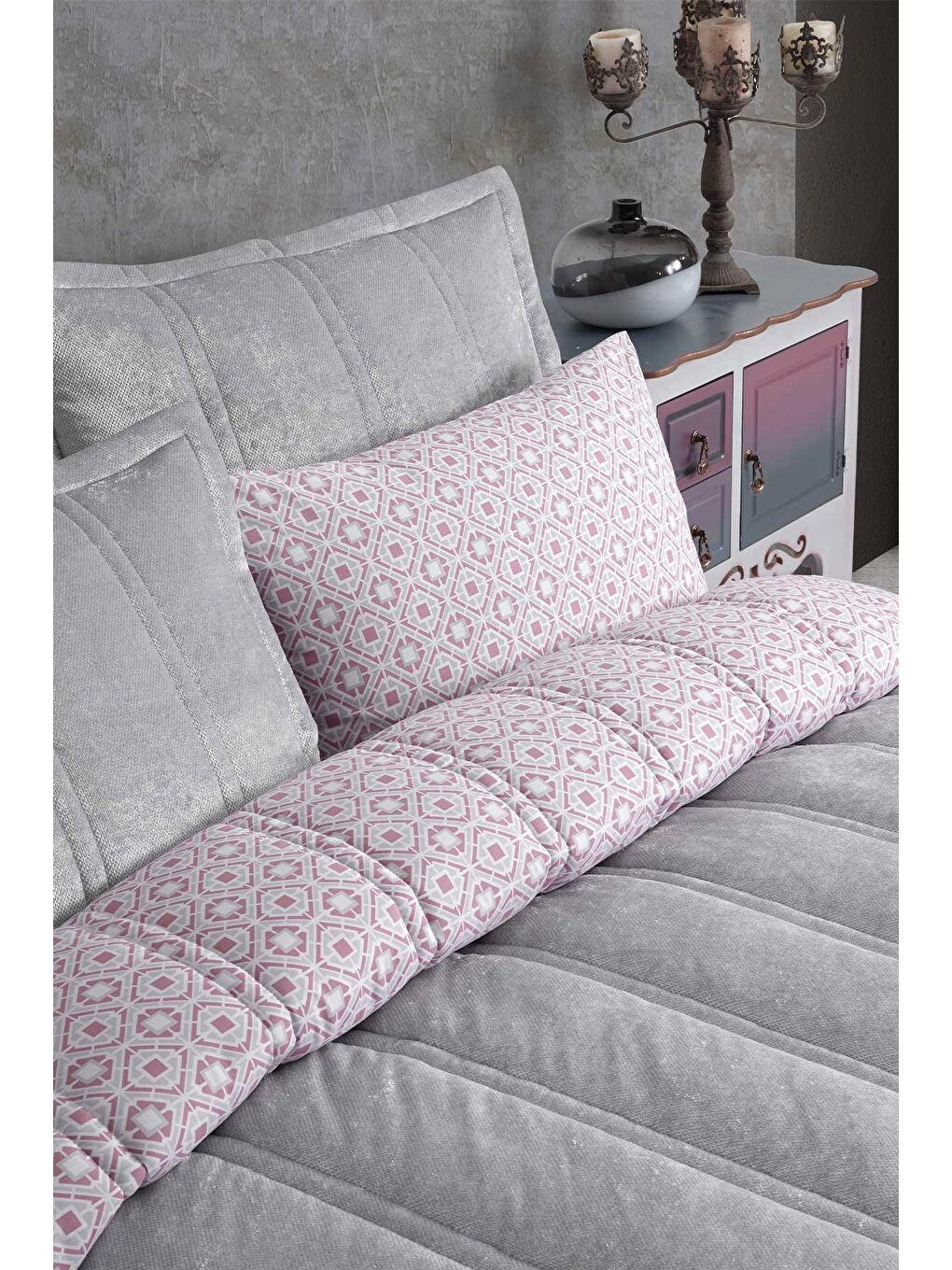 Elart Gri Flowery Comfort Set Çift Kişilik Gümüş - 1